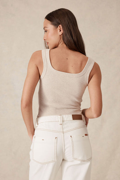 Contour Rib Square Neck Tank - Oatmeal