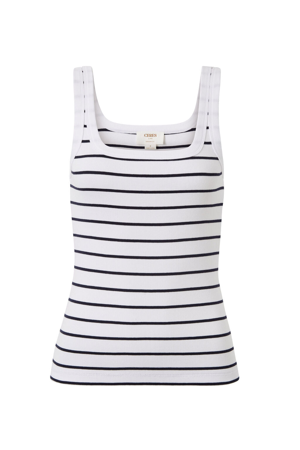 Contour Rib Square Neck Tank - Navy & White