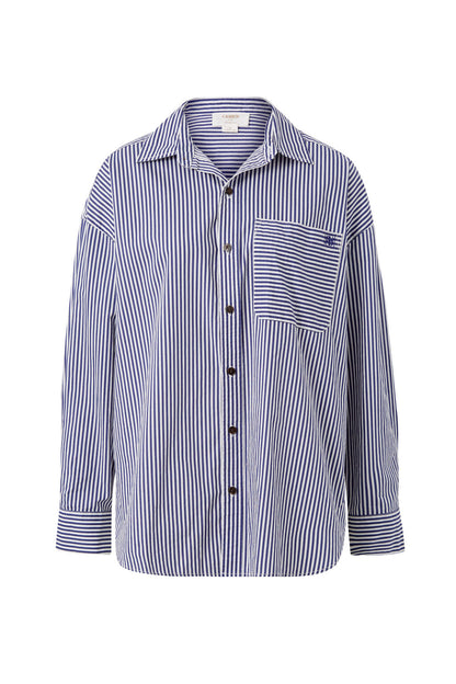 Oversized Shirt Organic Cotton - Blue Narrow Stripe