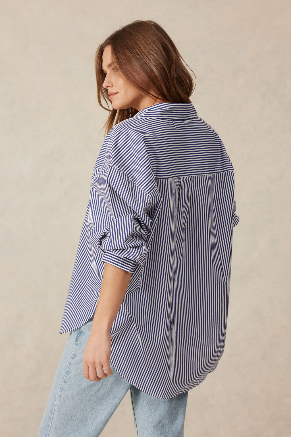 Oversized Shirt Organic Cotton - Blue Narrow Stripe