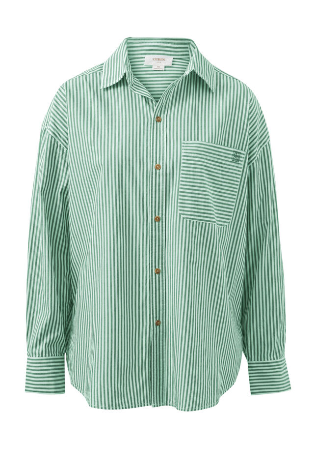 Oversized Shirt Organic Cotton - Green Stripe