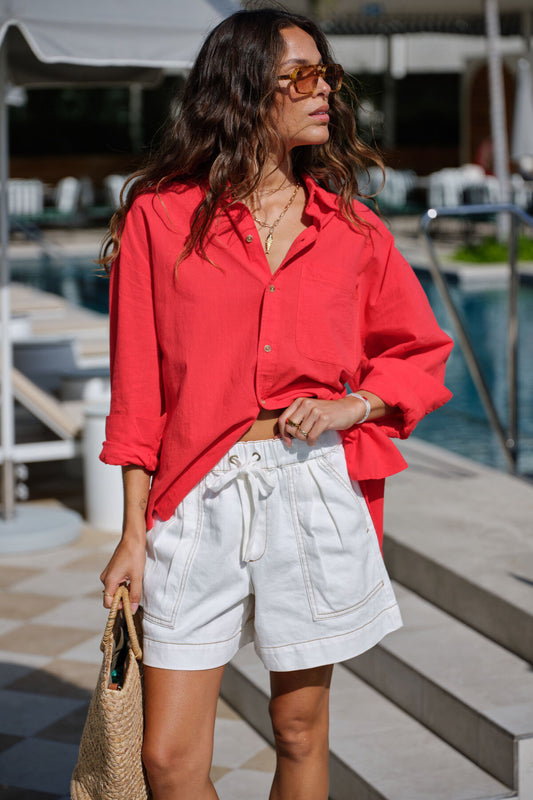 Peta Oversized Shirt - Heritage Red