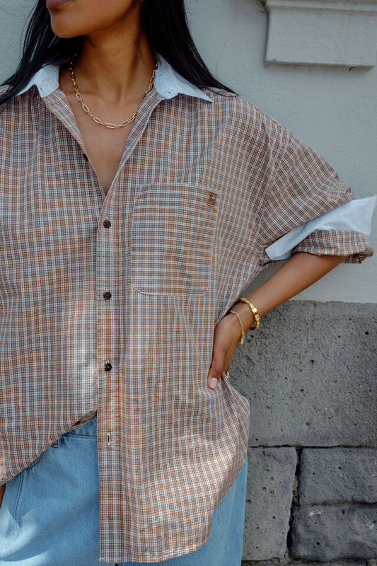 Peta Oversized Shirt - Toffee Check
