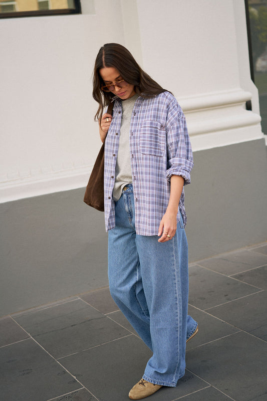 Peta Oversized Shirt - Blue Chocolate Check