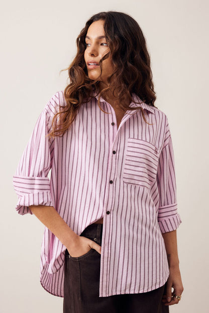 Peta Oversized Shirt - Sunfaded Pink Stripe