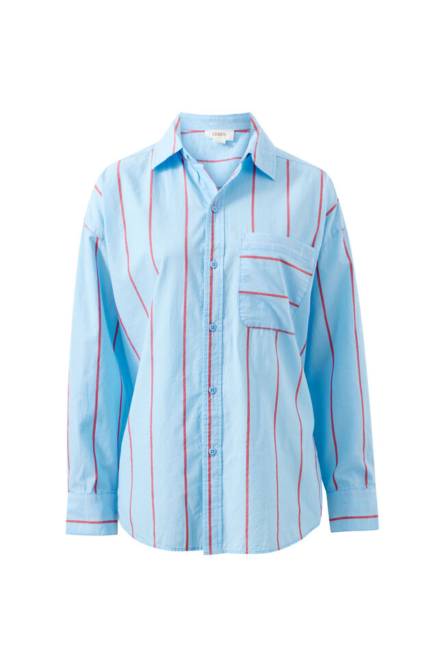 Peta Oversized Shirt - Fresh Blue Bold Red Stripe
