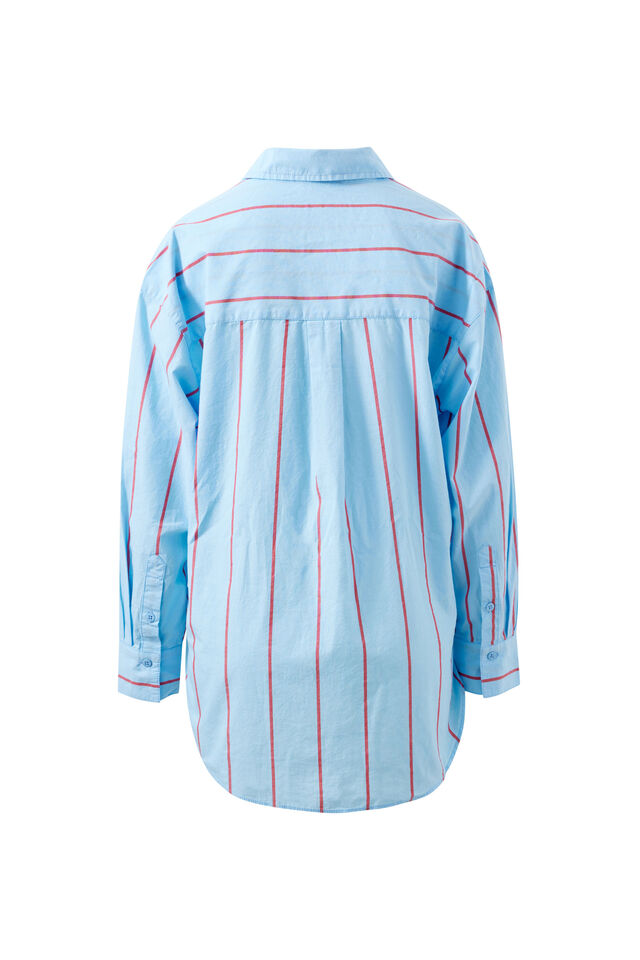 Peta Oversized Shirt - Fresh Blue Bold Red Stripe