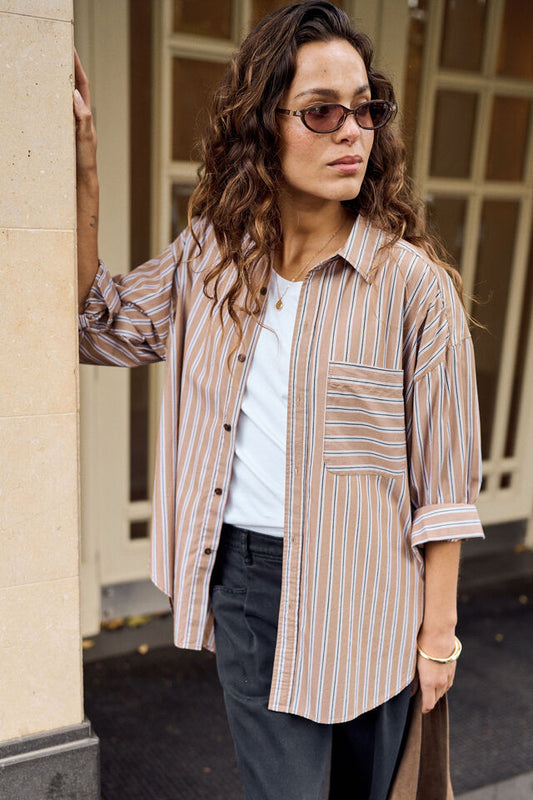 Peta Oversized Shirt - Biscuit Stripe