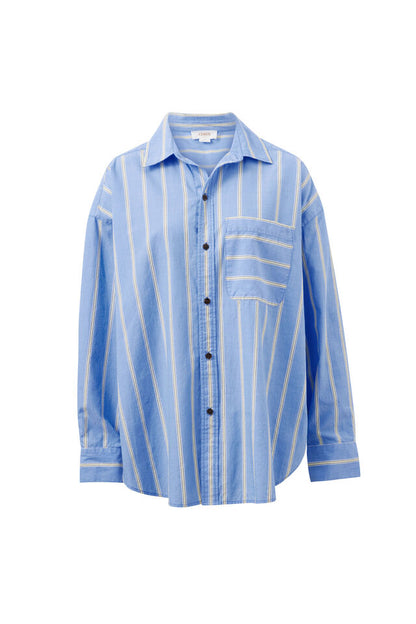 Peta Oversized Shirt - Bay Blue Butter Stripe