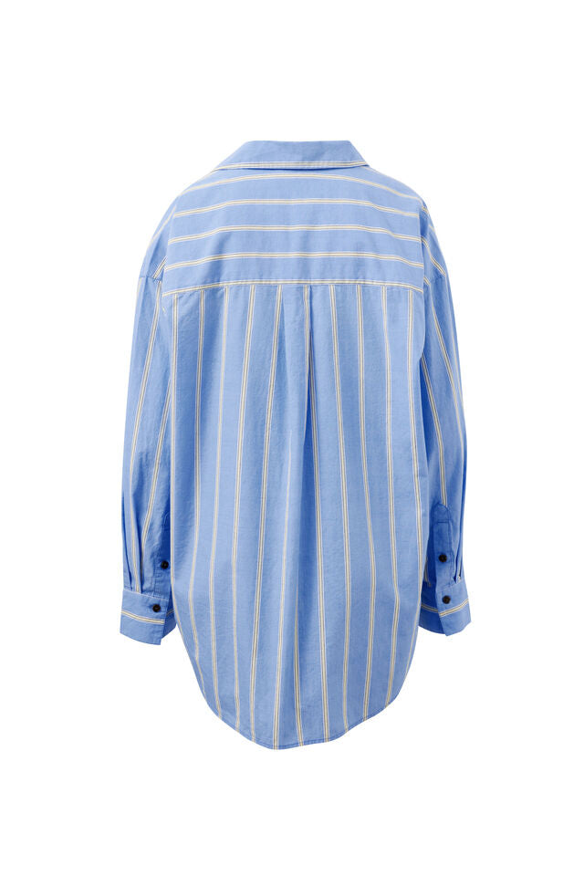Peta Oversized Shirt - Bay Blue Butter Stripe