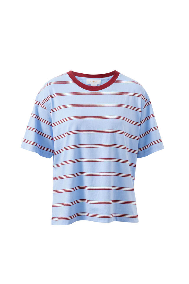 Stevie Slouchy Tee - China Blue Mulberry Stripe