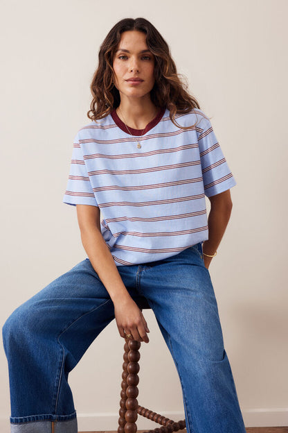 Stevie Slouchy Tee - China Blue Mulberry Stripe
