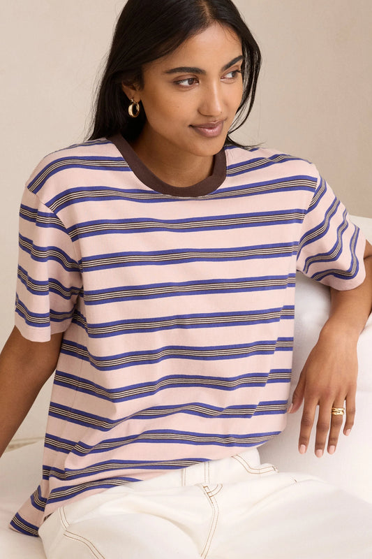 Stevie Slouchy Tee - Chalk Pink Polo Blue Stripe