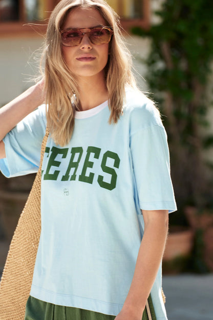 Stevie Slouchy Tee - Fresh Blue Basil Varsity