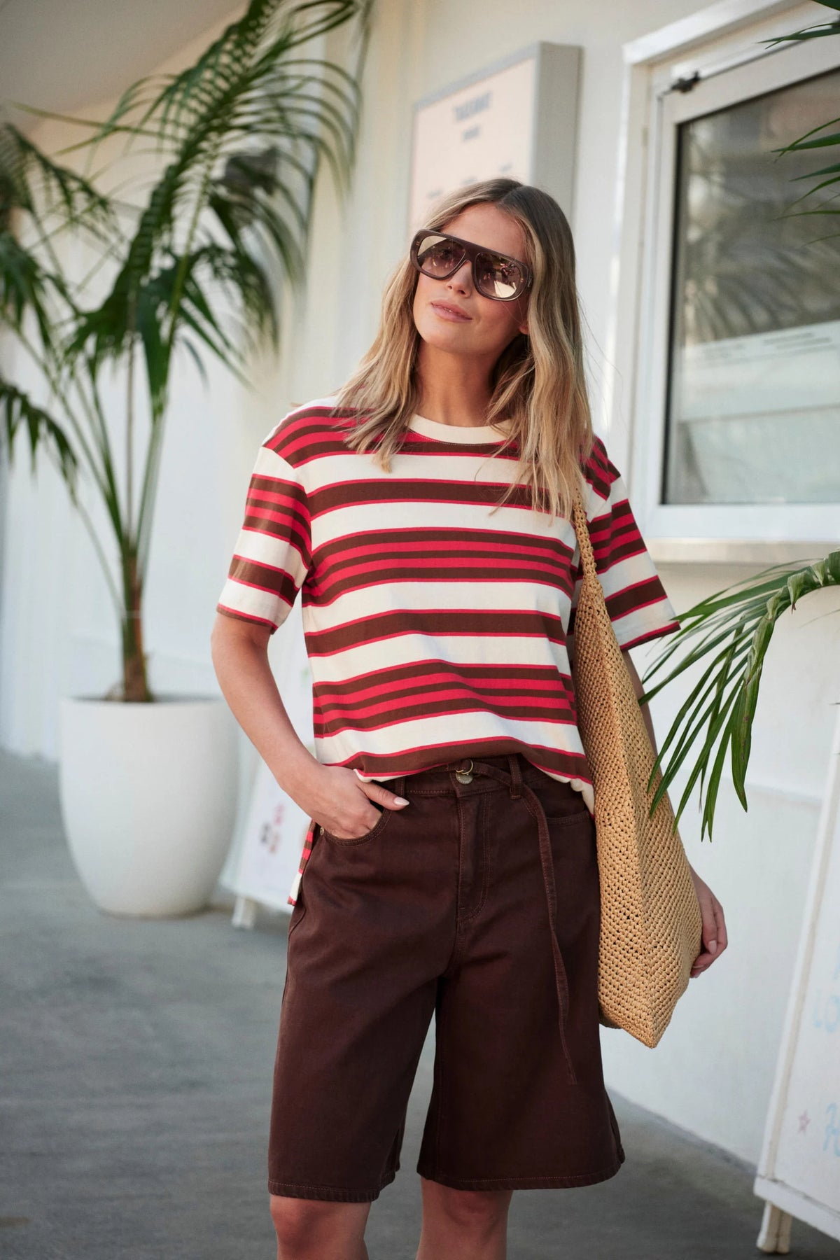 Stevie Slouchy Tee - Heritage Red Toffee Stripe