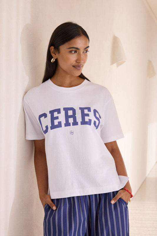 Stevie Slouchy Tee - White Washed Blue Varsity