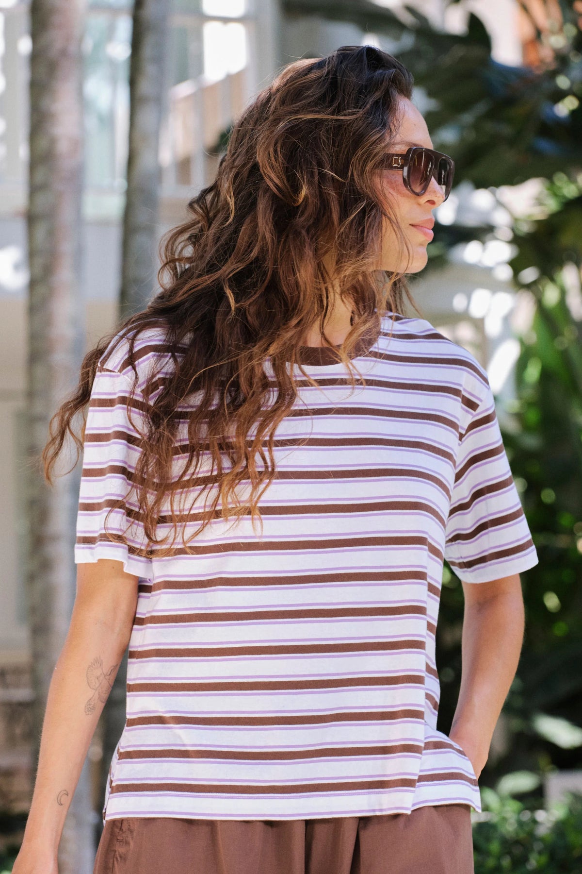 Stevie Slouchy Tee - Brunette Orchid Stripe