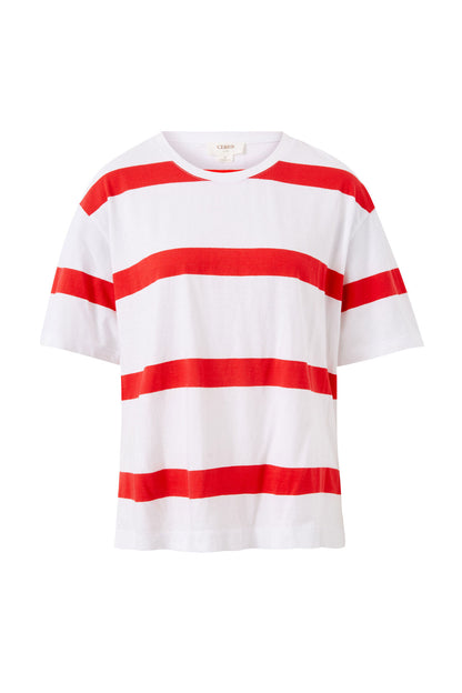 Slouchy Split Hem Tee - Red Stripe