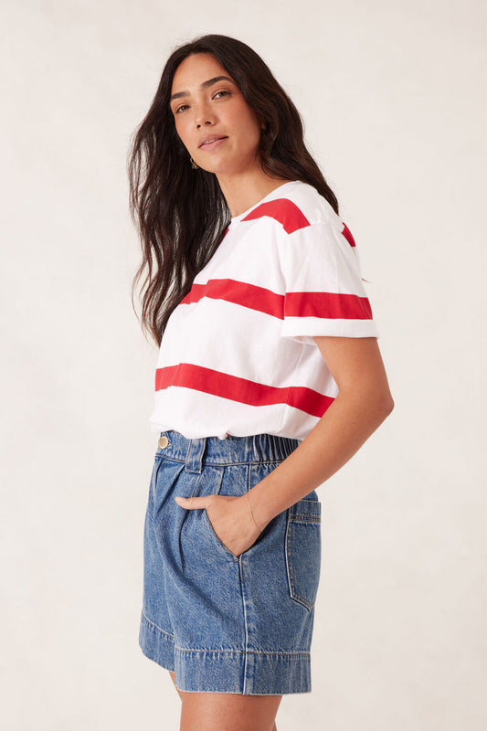 Slouchy Split Hem Tee - Red Stripe