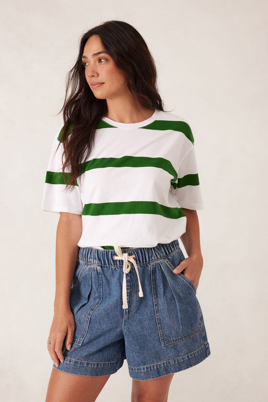 Slouchy Split Hem Tee - Winter Green Stripe