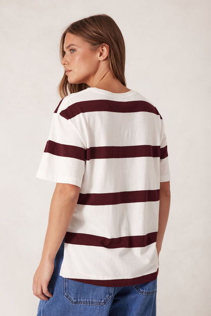 Slouchy Split Hem Tee - Burgundy Stripe