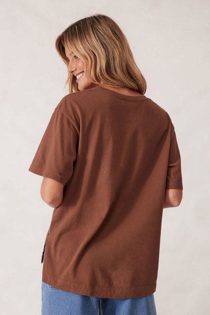 Slouchy Split Hem Tee - Milk Choc Monogram