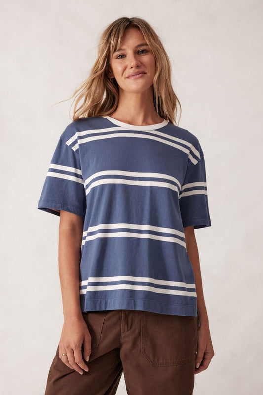Slouchy Split Hem Tee - Moonlight Vanilla Stripe