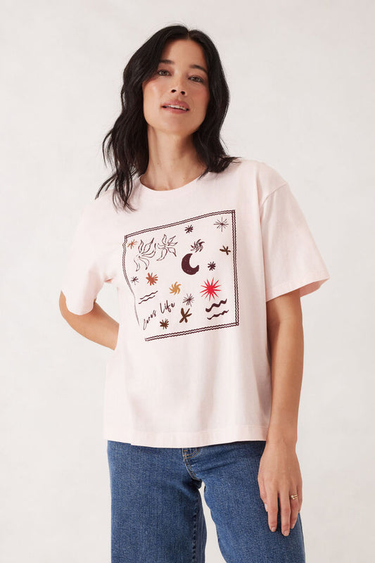 Slouchy Split Hem Tee - Shell Pink Scarf Print