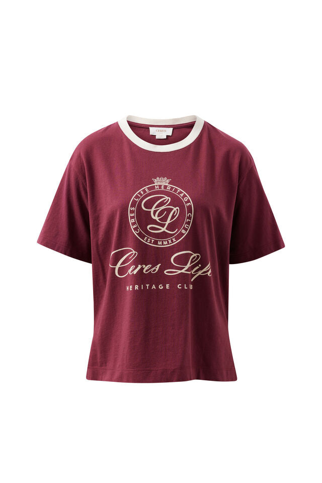 Stevie Slouchy Tee - Washed Burgundy Club Logo