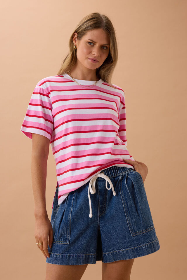 Stevie Slouchy Tee - Hibiscus Stripe
