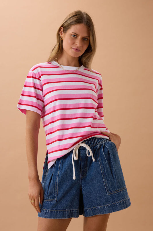 Stevie Slouchy Tee - Hibiscus Stripe