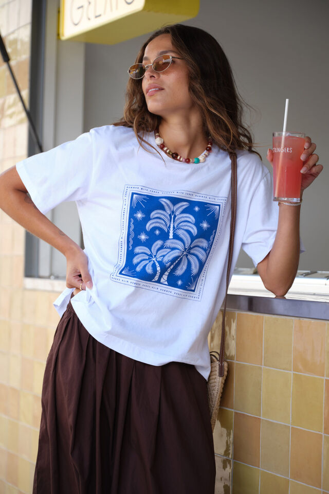 Stevie Slouchy Tee - Palm Scarf Print