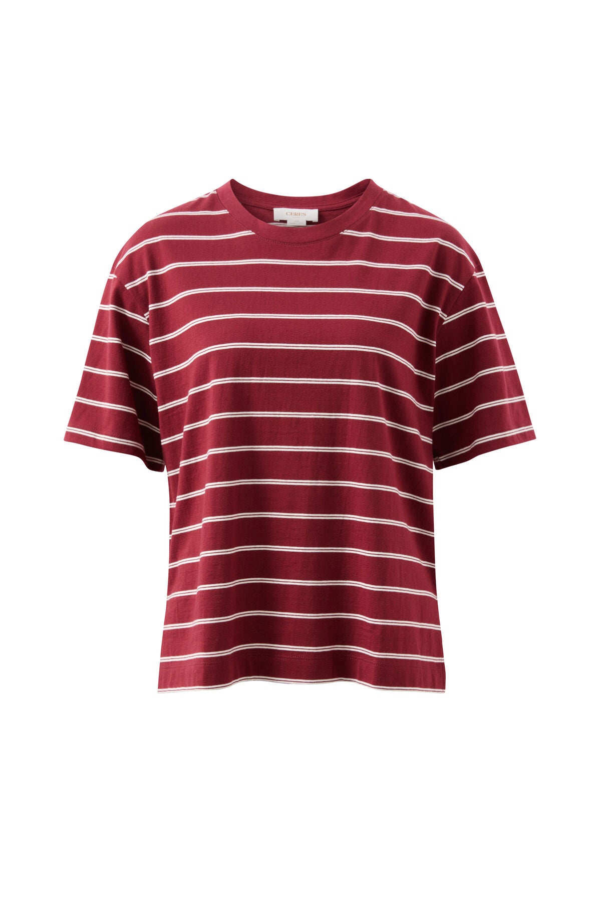 Stevie Slouchy Tee - Burgundy Milk Stripe