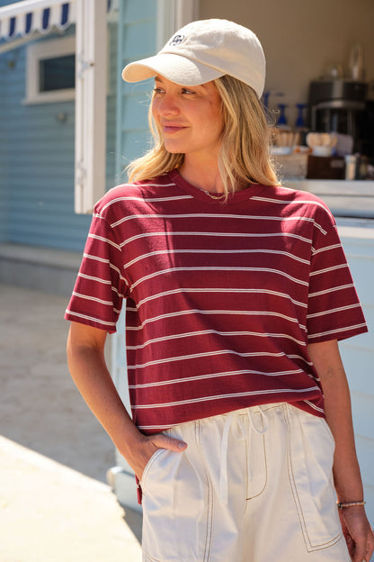 Stevie Slouchy Tee - Burgundy Milk Stripe