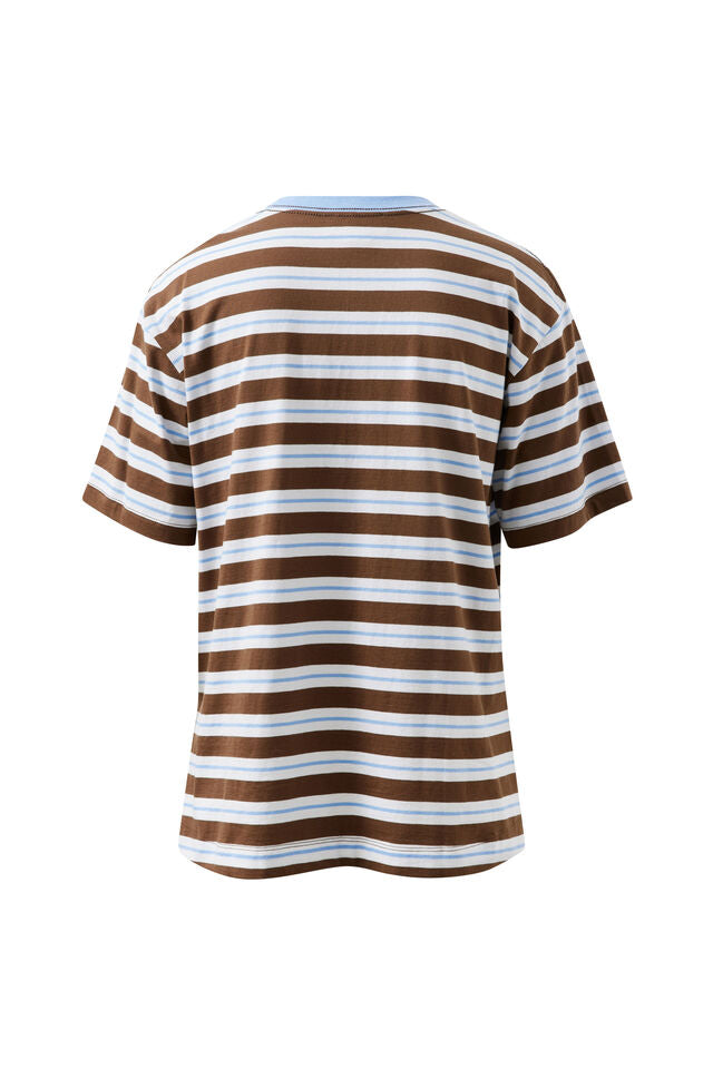 Stevie Slouchy Tee - Cocoa Sky Blue Stripe