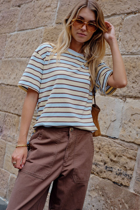 Stevie Slouchy Tee - Butter Brunette Stripe