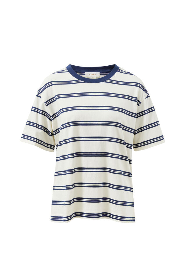 Stevie Slouchy Tee - Milk Heritage Navy Stripe