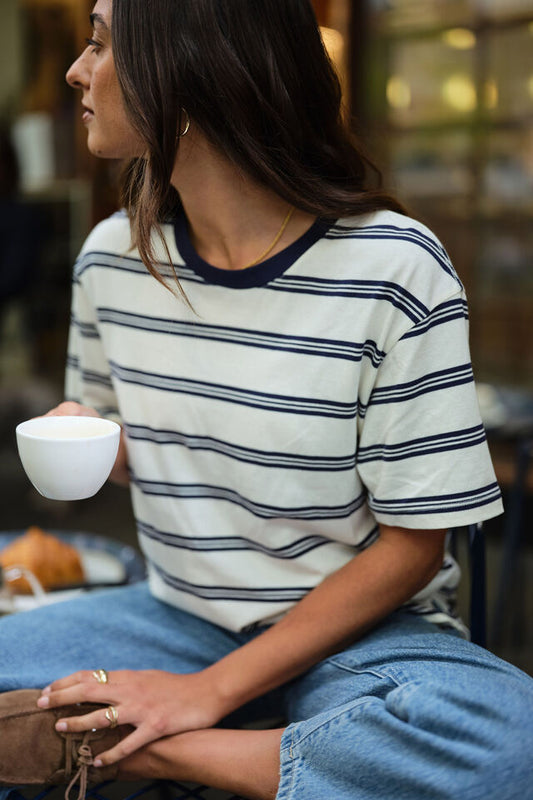 Stevie Slouchy Tee - Milk Heritage Navy Stripe