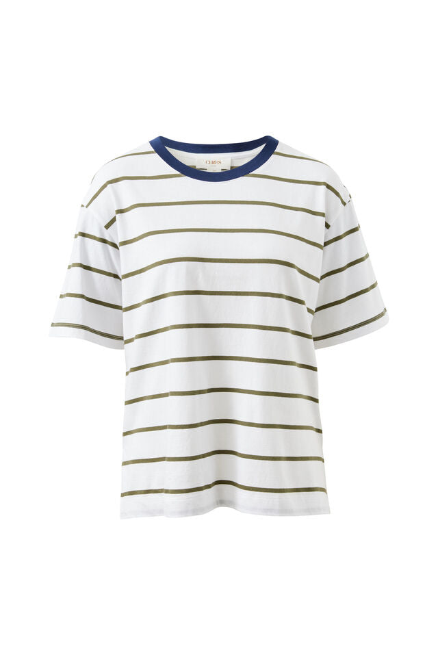 Stevie Slouchy Tee - Washed Olive Stripe