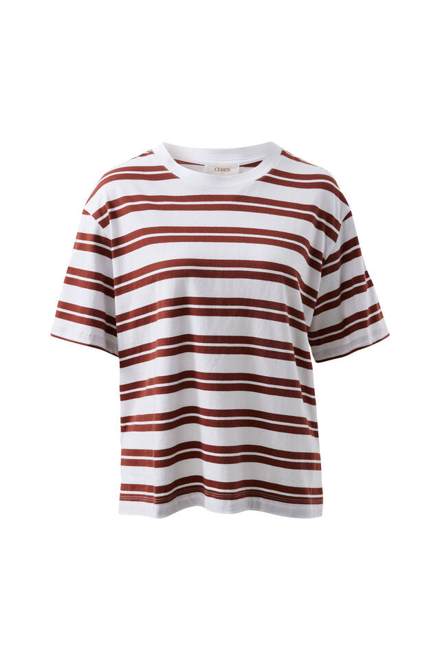 Stevie Slouchy Tee - Burnt Toffee Stripe