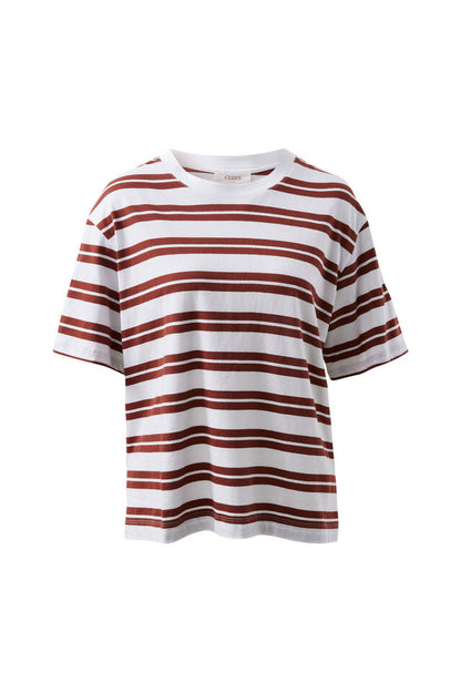 Stevie Slouchy Tee - Burnt Toffee Stripe