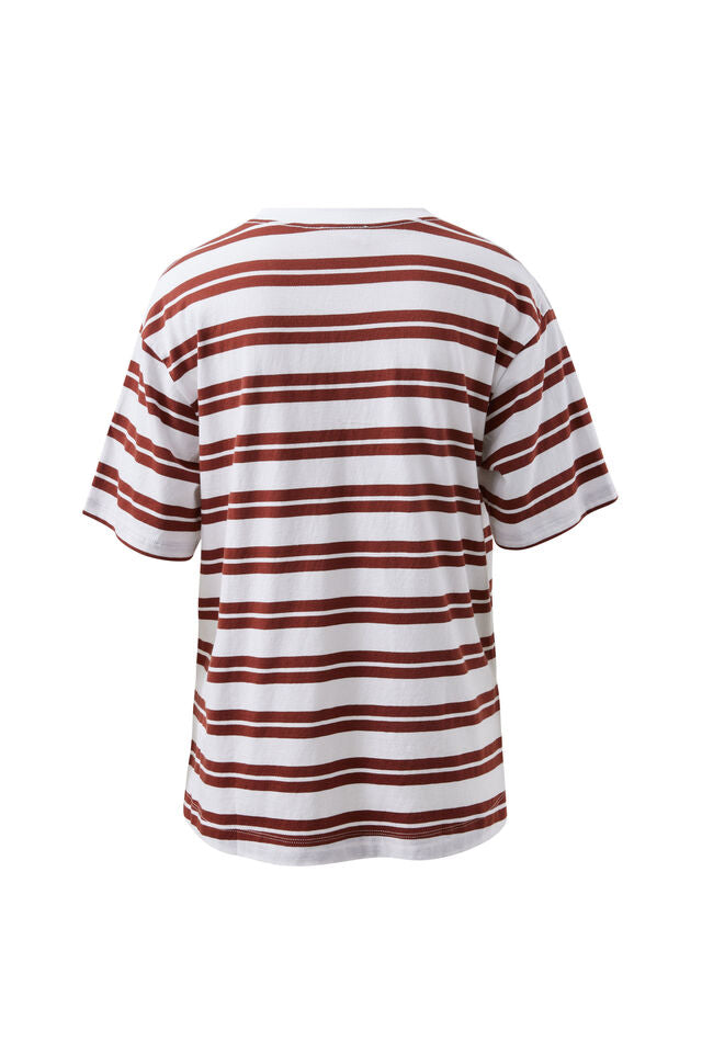 Stevie Slouchy Tee - Burnt Toffee Stripe