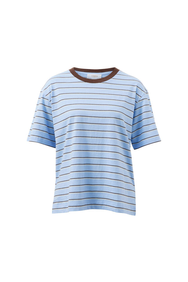 Stevie Slouchy Tee - China Blue Choc Stripe