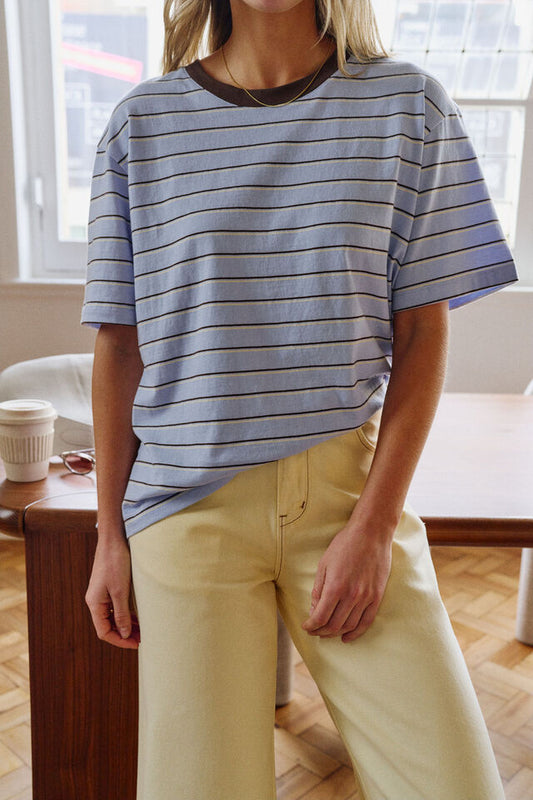 Stevie Slouchy Tee - China Blue Choc Stripe