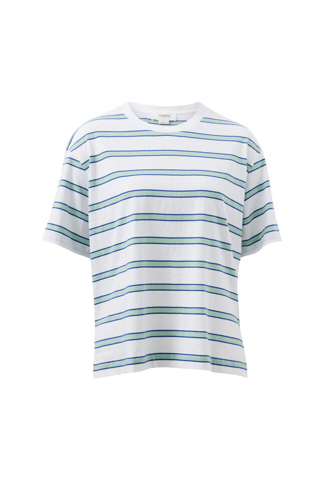 Stevie Slouchy Tee - White Seafoam Stripe