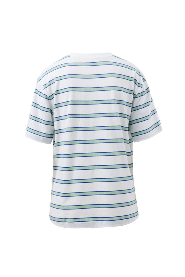 Stevie Slouchy Tee - White Seafoam Stripe