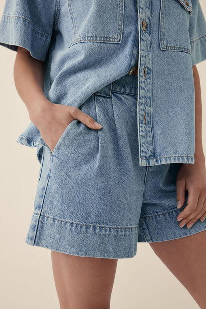 Pleat Front Shorts - Vintage Blue