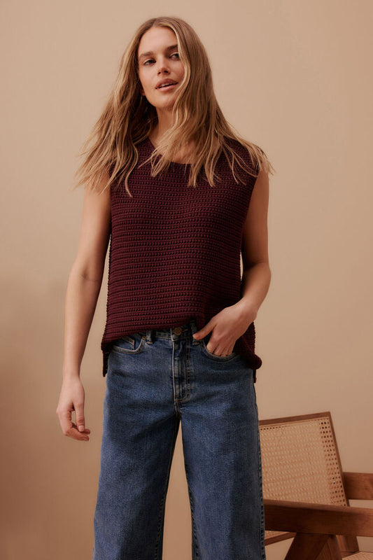 Mesh Knit Tank - Wine