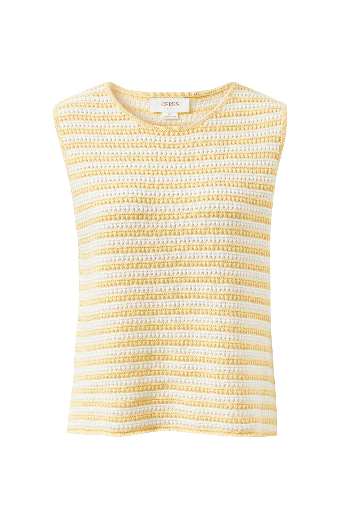 Margot Mesh Knit Tank - Butter Milk Fine Stripe