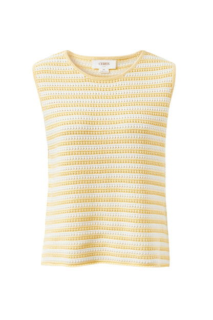 Margot Mesh Knit Tank - Butter Milk Fine Stripe